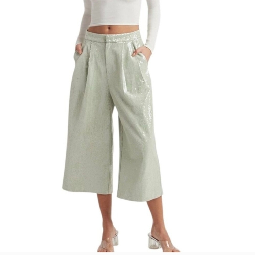 CHOOSY Brand Mint Sequin Wide Leg Crop Pants NWT Size 4